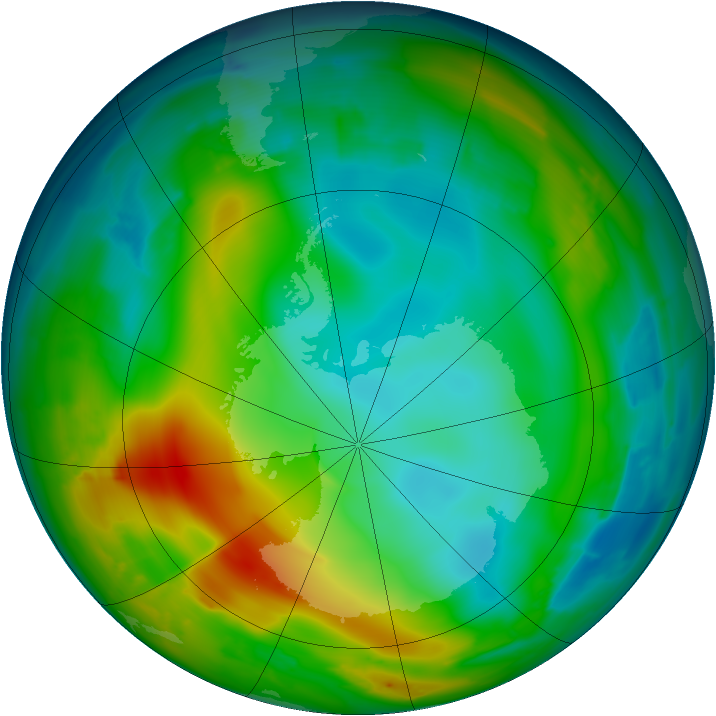 Antarctic ozone map for 23 June 2010